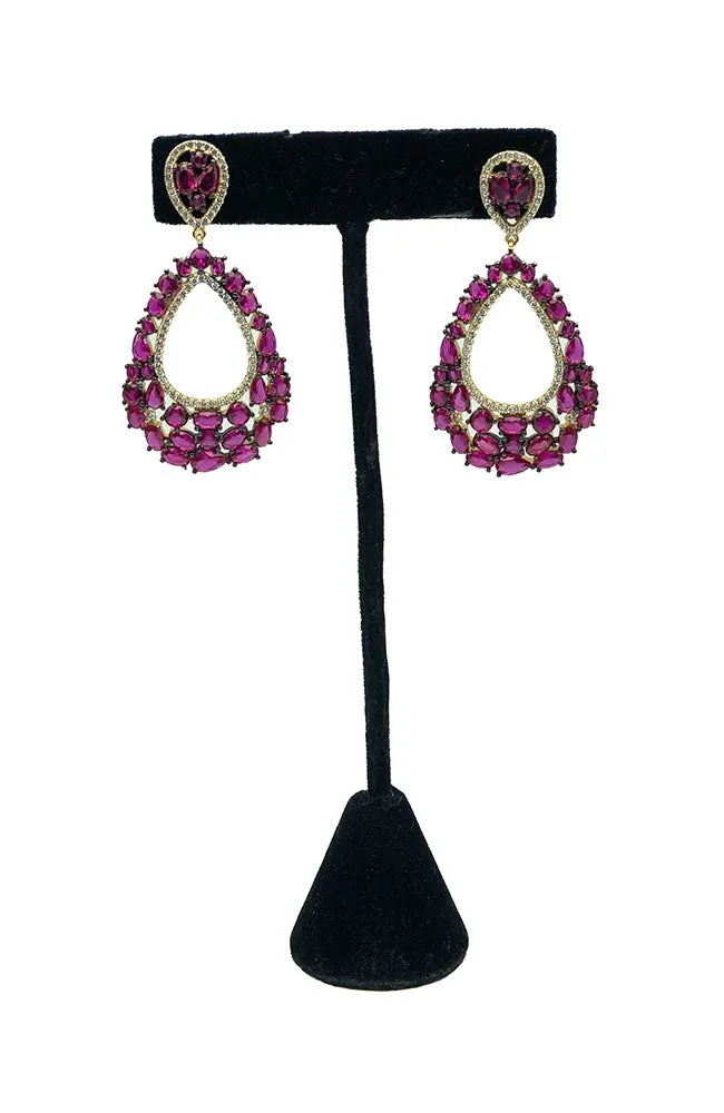 CZ Teardrop with Red Stone Earring