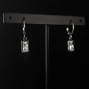 Dainty Gunmetal Rectangle Clear Swarovski Crystal Earrings - VBC