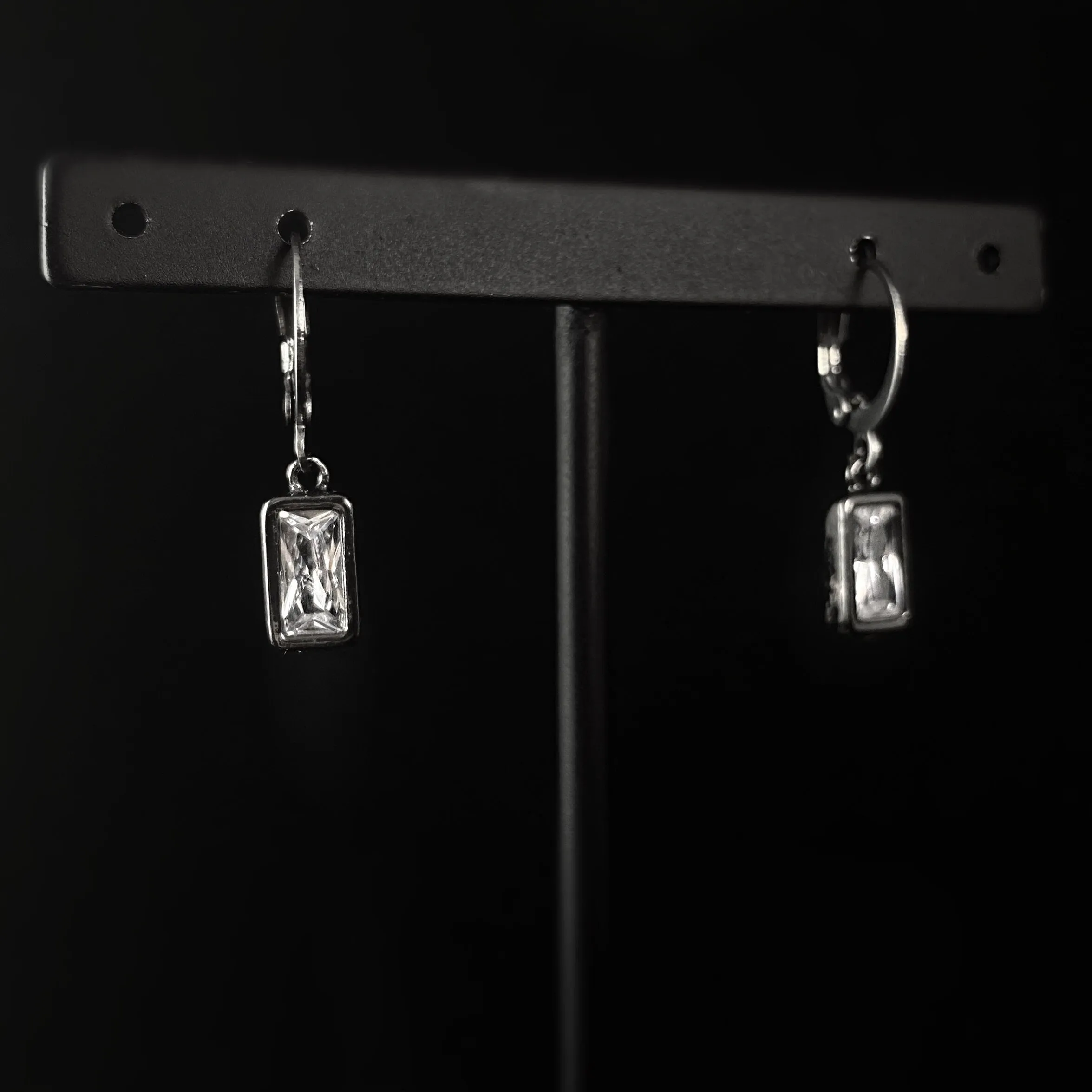 Dainty Gunmetal Rectangle Clear Swarovski Crystal Earrings - VBC