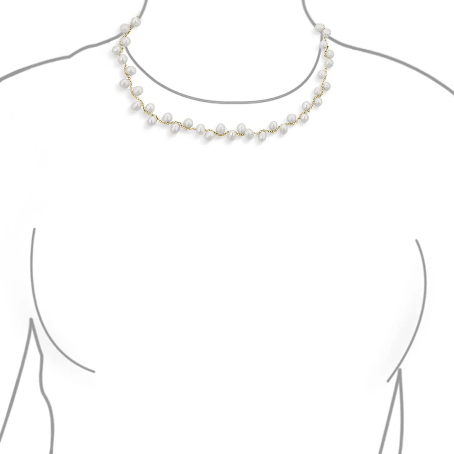 Delicate Bridal Necklace with Cultured White Baroque Pearls 18K Gold Plated Choker