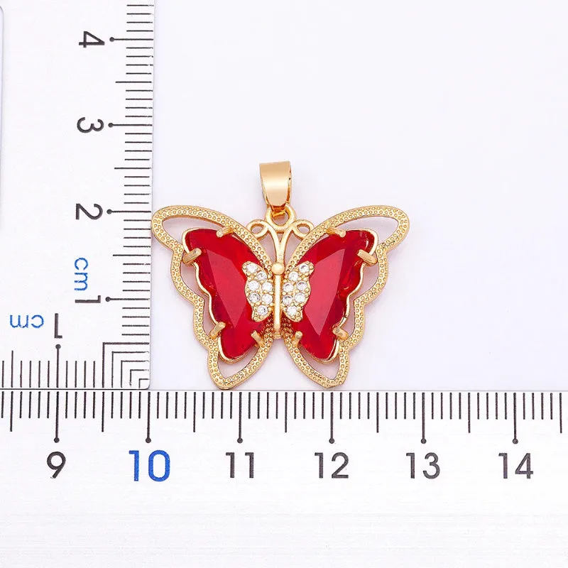 Delicate Multi-color Zircon Butterfly Pendant Necklaces