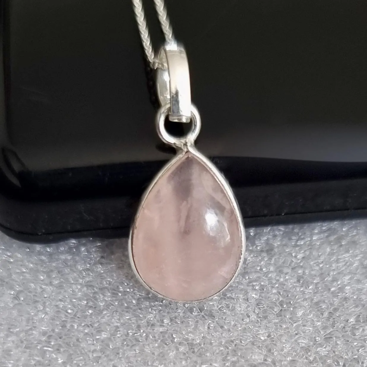 Delicate Teardrop Rose Quartz 925 Sterling Silver Pendant, P9SRQ