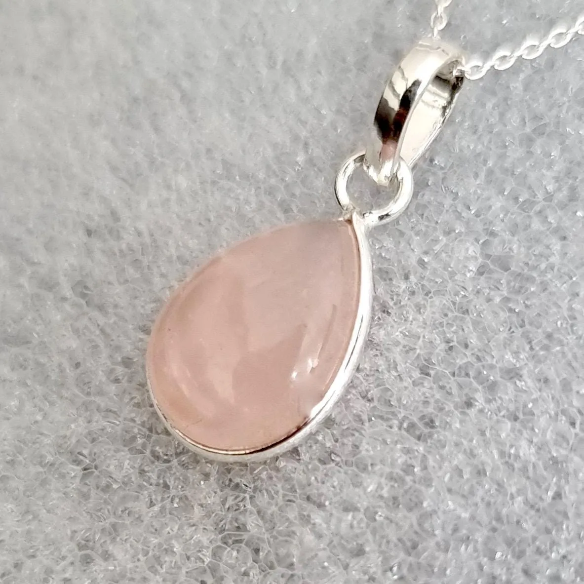 Delicate Teardrop Rose Quartz 925 Sterling Silver Pendant, P9SRQ