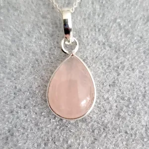 Delicate Teardrop Rose Quartz 925 Sterling Silver Pendant, P9SRQ