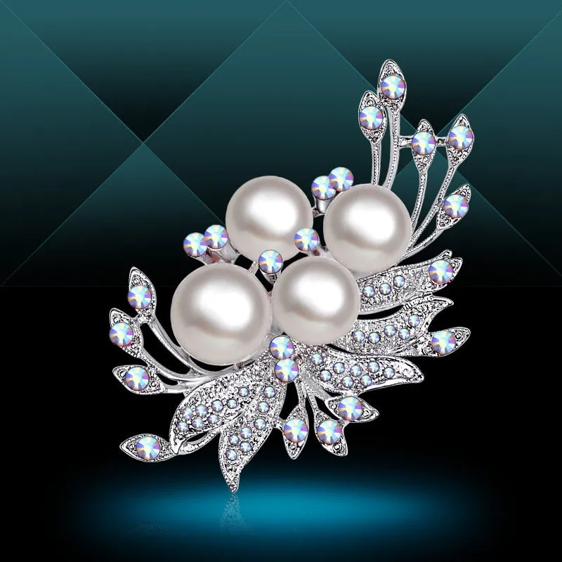 Elegant Art Simulated Pearl Flower Brooch Pin Accessories
