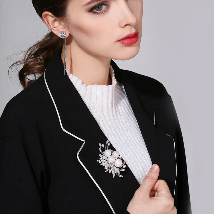 Elegant Art Simulated Pearl Flower Brooch Pin Accessories