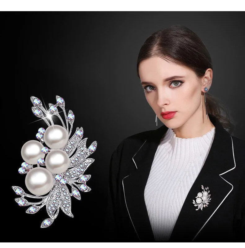Elegant Art Simulated Pearl Flower Brooch Pin Accessories
