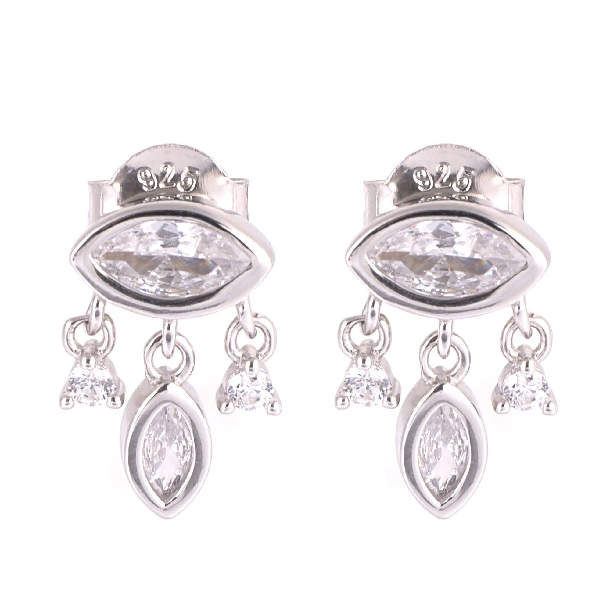 Elegant Dainty Dangle Earrings with Sparkling Marquise CZ in Sterling Silver – Perfect Gift for Her