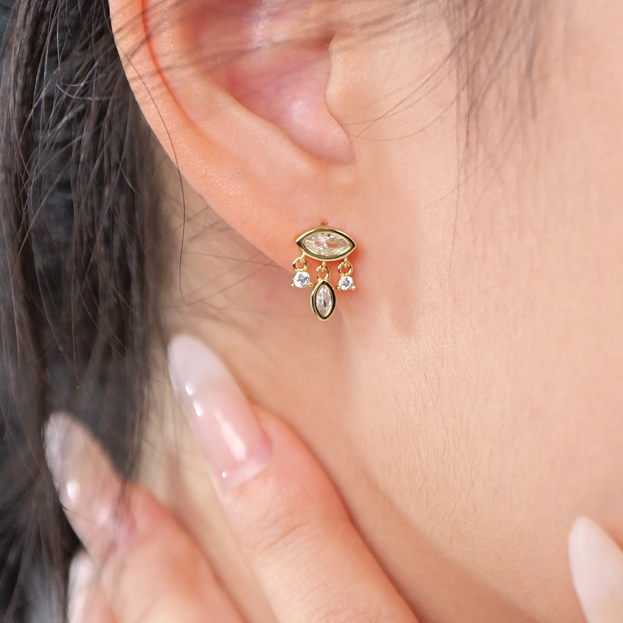 Elegant Dainty Dangle Earrings with Sparkling Marquise CZ in Sterling Silver – Perfect Gift for Her