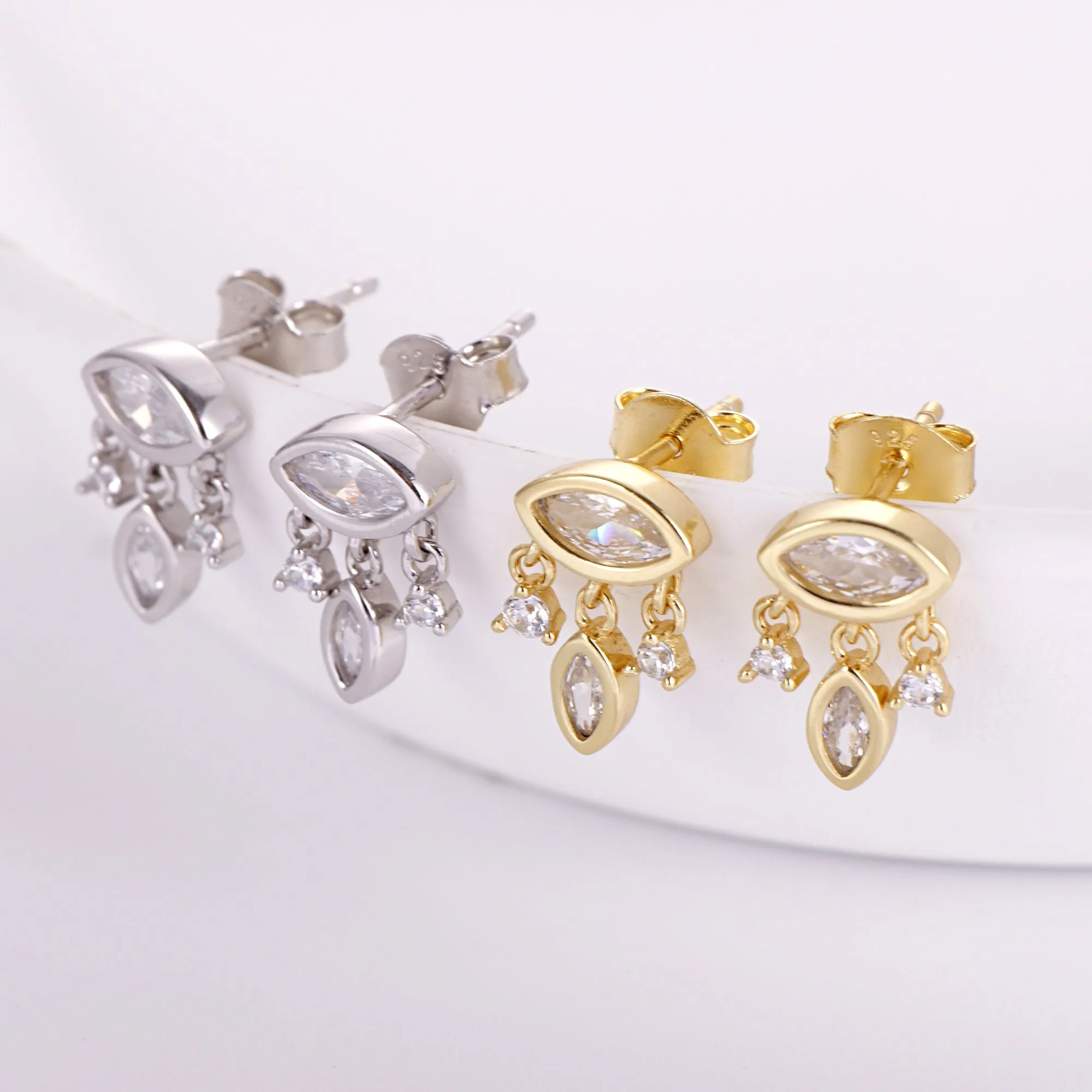 Elegant Dainty Dangle Earrings with Sparkling Marquise CZ in Sterling Silver – Perfect Gift for Her
