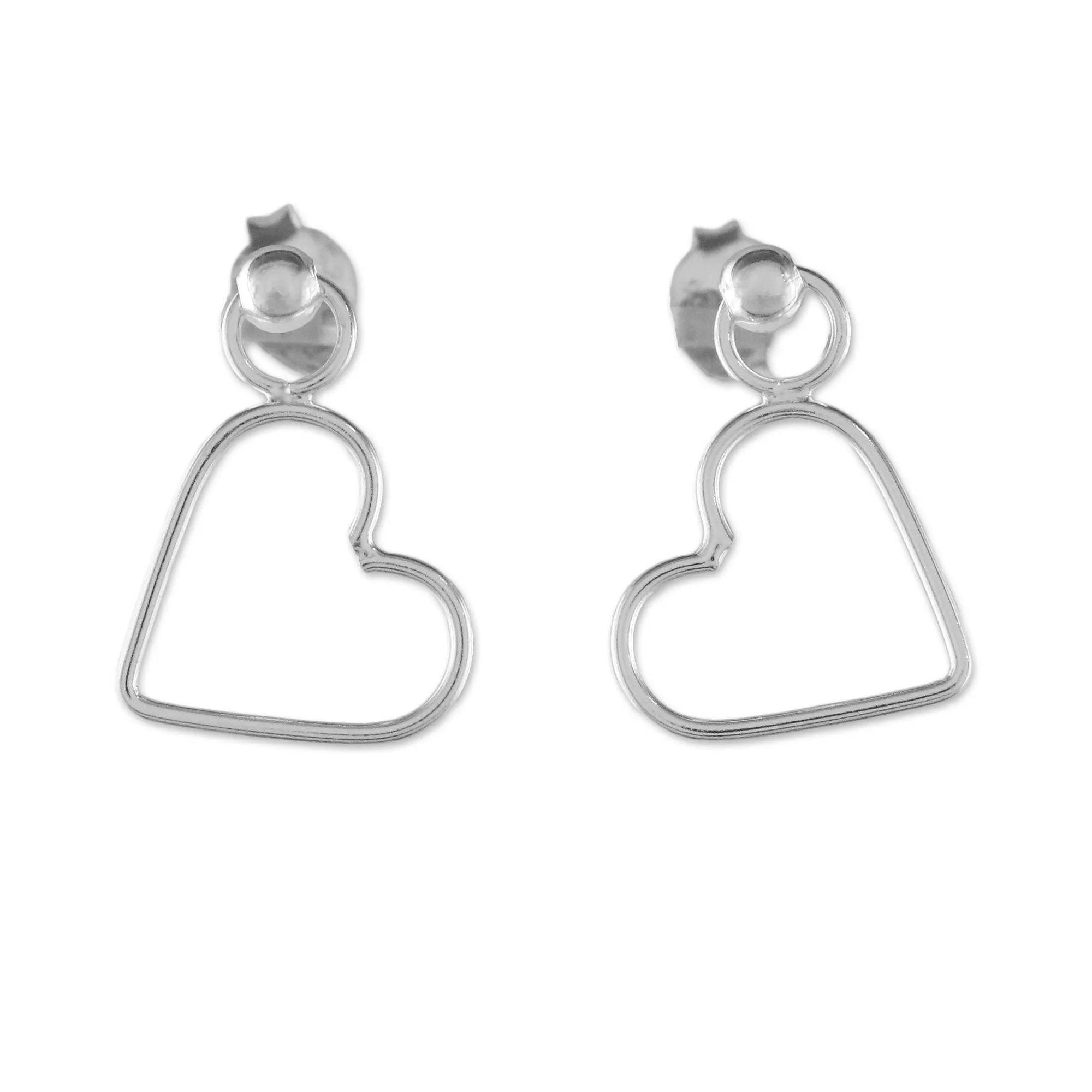 Elegant Heart 925 Sterling Silver Heart Shaped Frame Earrings