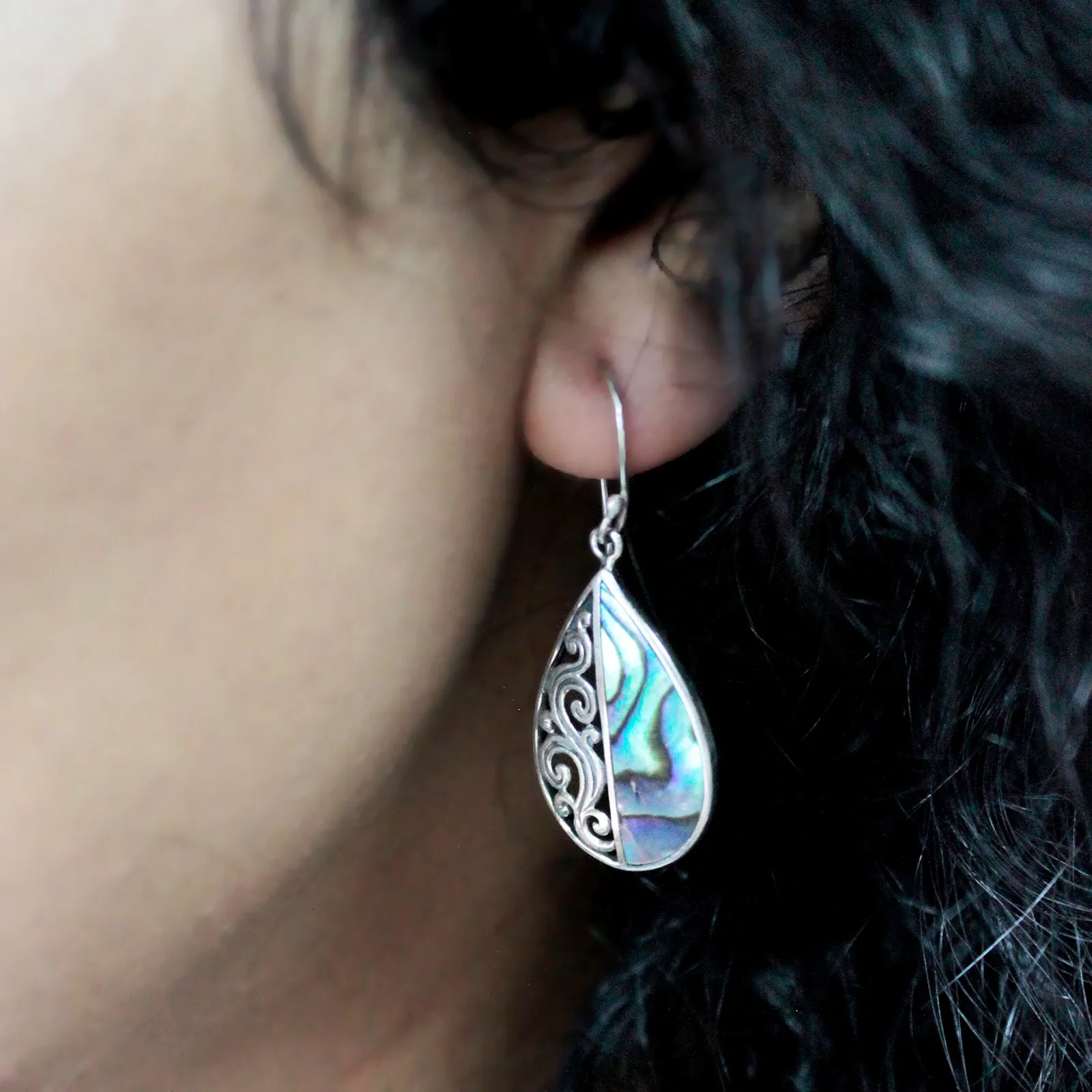 Elegant Shell & Silver Teardrop Earrings - Abalone Shell Jewelry