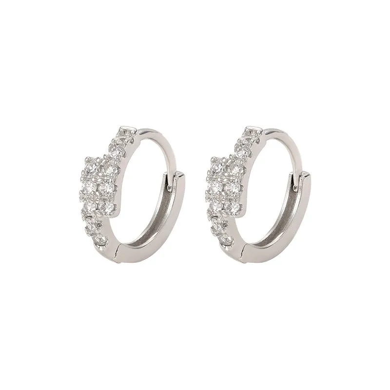 Elegant Silver Hoop Earrings with Artificial Diamonds