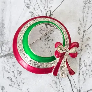 Enamel and Rhinestone Christmas Wreath Pin