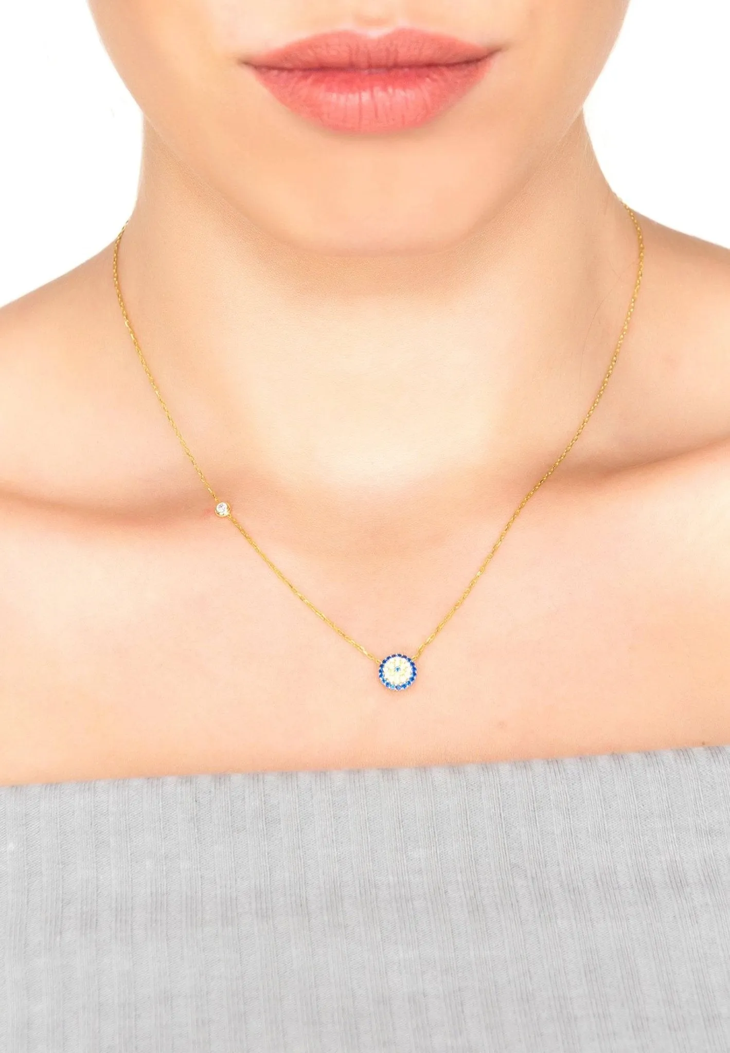 Evil Eye Necklace Dipped in Gold with Zircon
