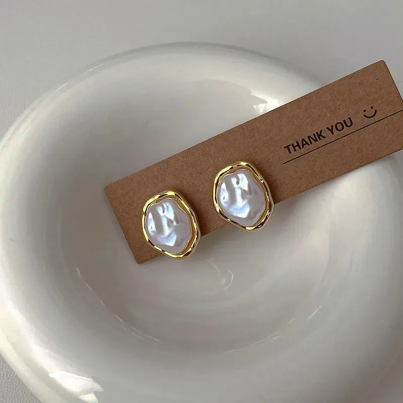 Fashionable Irregular Pearl Stud Earrings for Women