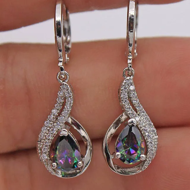 Fashionable Rainbow Delicate Silver Drop Earrings