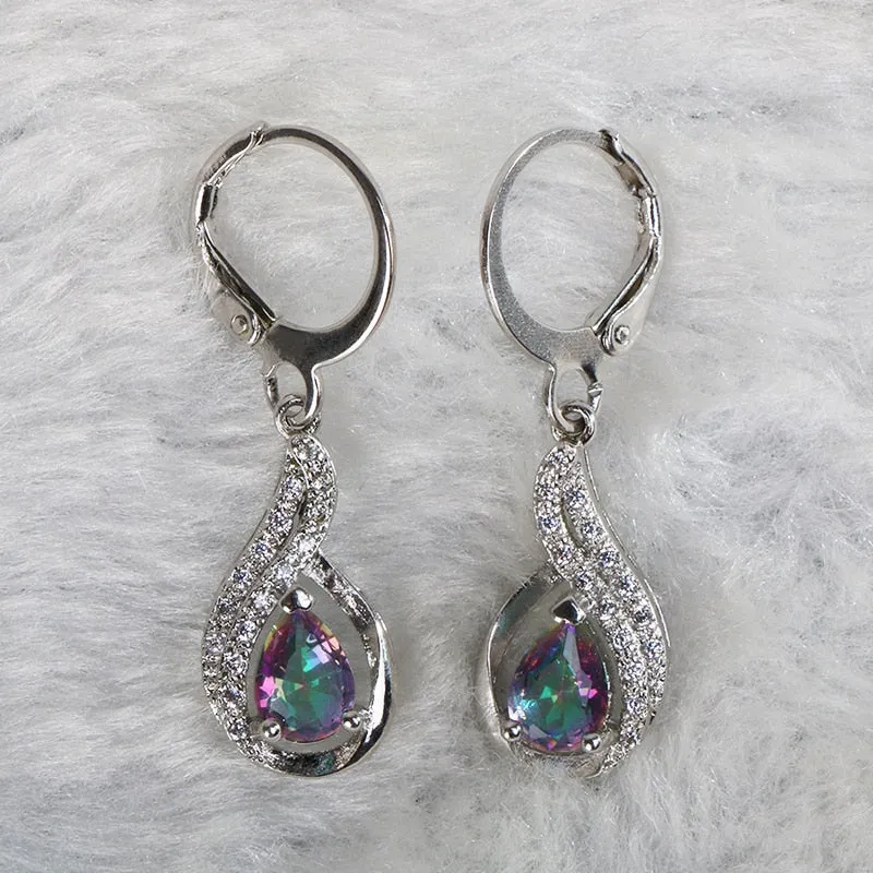 Fashionable Rainbow Delicate Silver Drop Earrings
