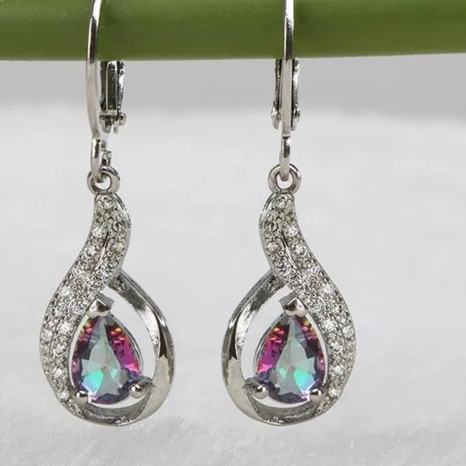 Fashionable Rainbow Delicate Silver Drop Earrings