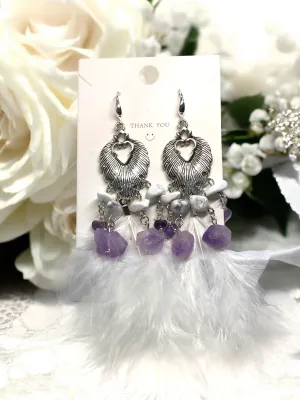 Feather Bohemian Antique Silver Chandelier Earrings