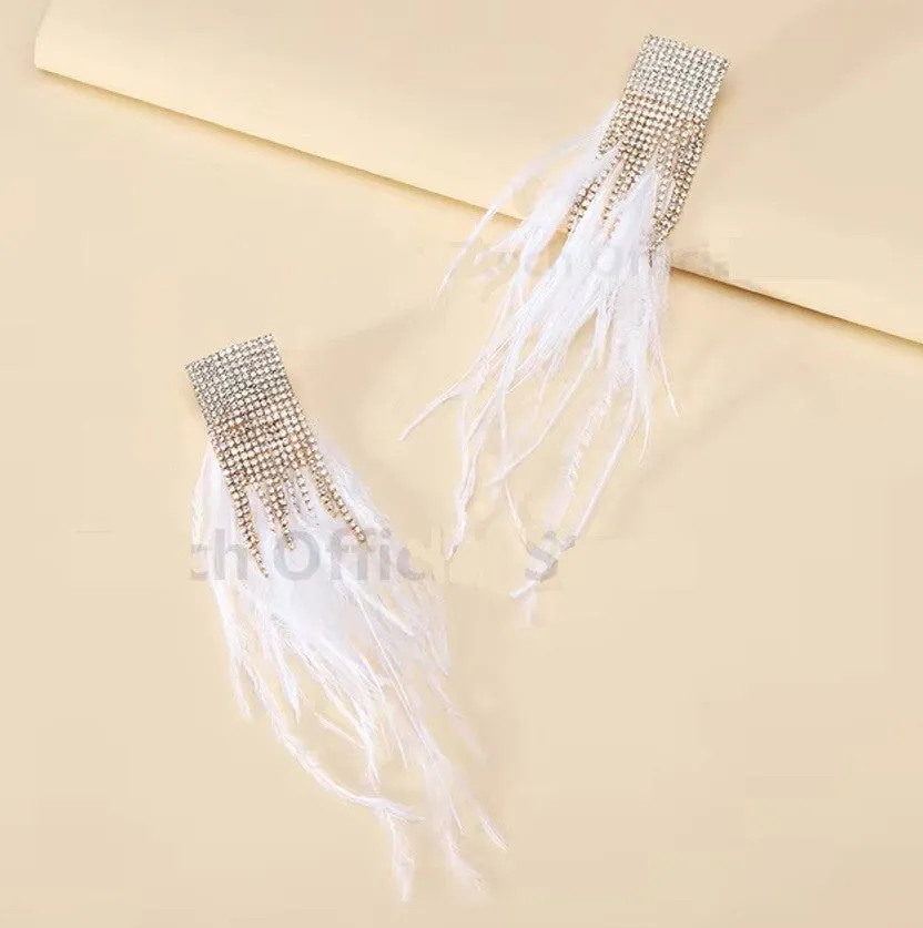 Feather Crystal Tassel Earring