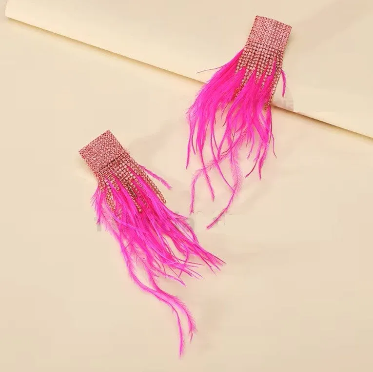 Feather Crystal Tassel Earring
