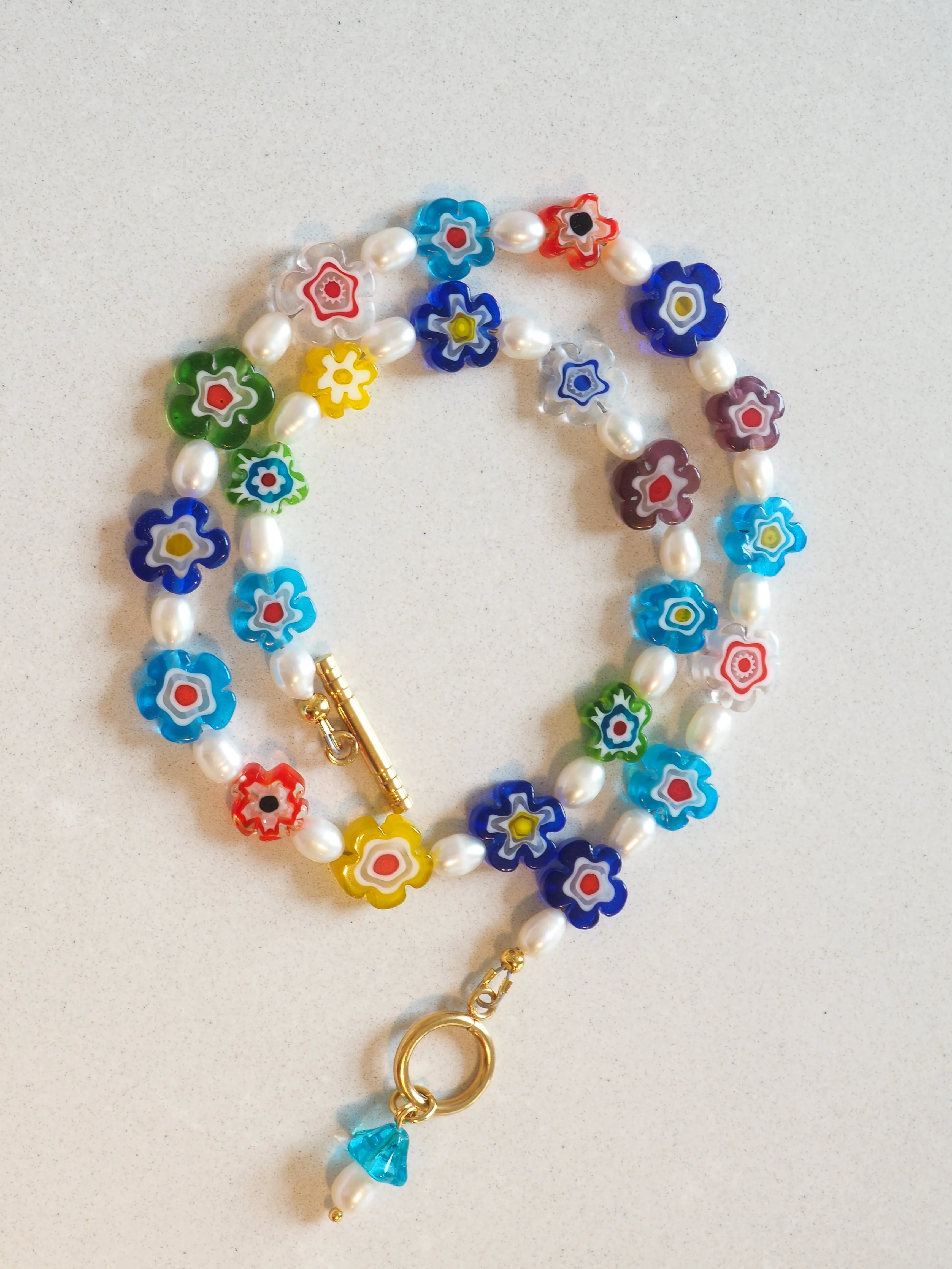 FLORAL LAMPWORK PEARL HALSKETTE