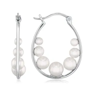 Freshwater Cultured Pearl Sterling Silver Oval Hoop Earrings | 26mm