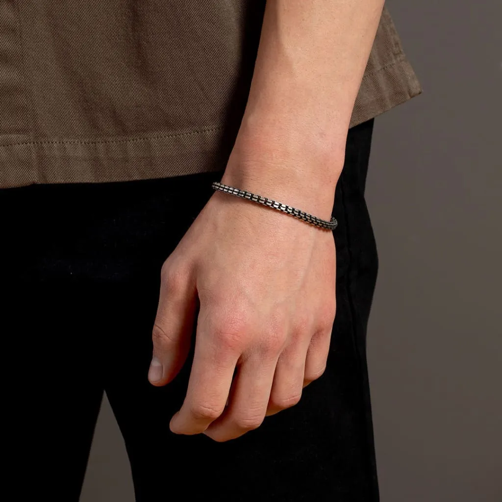 Gallagher | Oxidised Silver Box Link Bracelet
