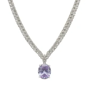 Garbo Oval Gemstone Tennis Necklace in Lilac Amethyst Silver