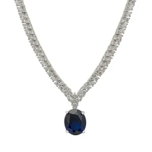 Garbo Oval Gemstone Tennis Necklace in Sapphire Silver