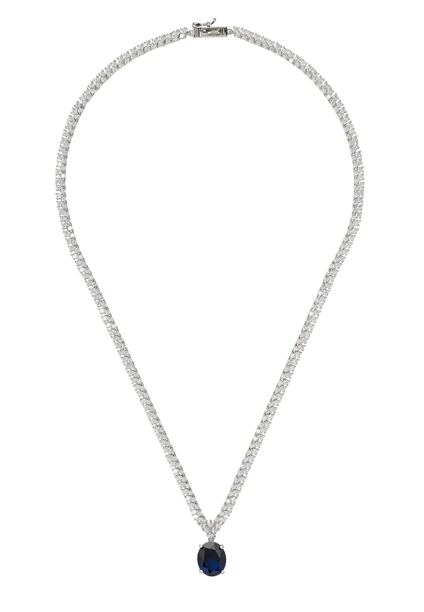 Garbo Oval Gemstone Tennis Necklace in Sapphire Silver