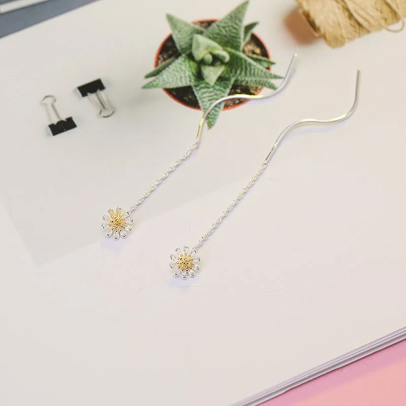 Geometric Long Silver Earring Piercing