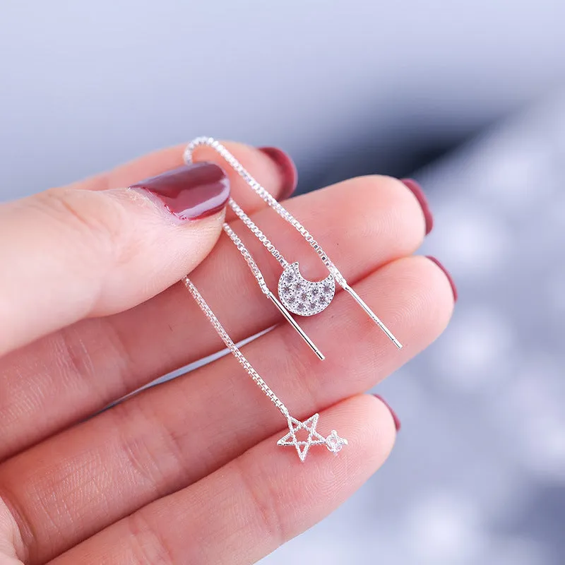 Geometric Long Silver Earring Piercing