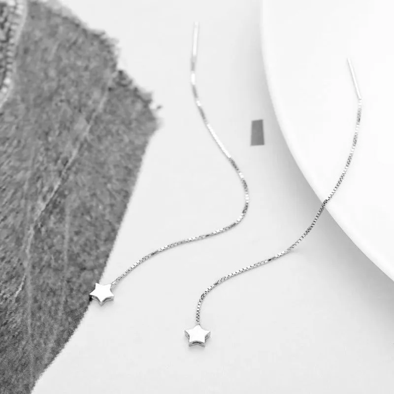 Geometric Long Silver Earring Piercing