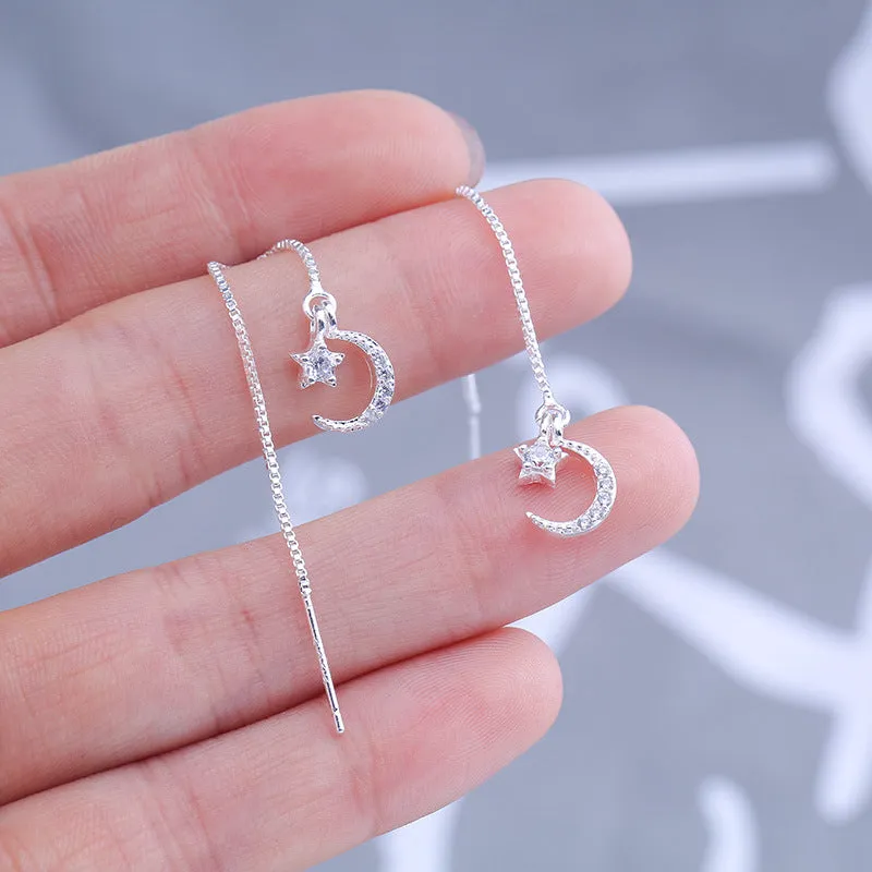 Geometric Long Silver Earring Piercing