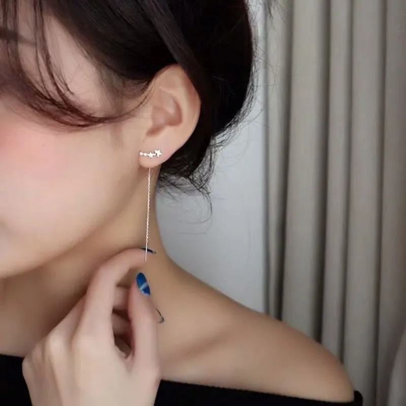 Geometric Long Silver Earring Piercing