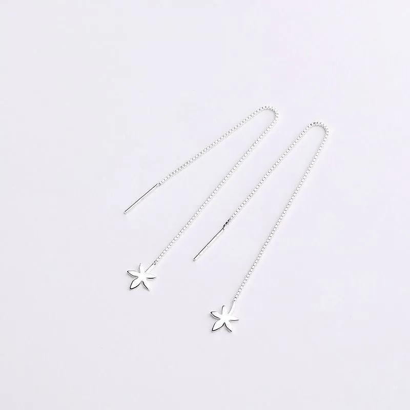 Geometric Long Silver Earring Piercing