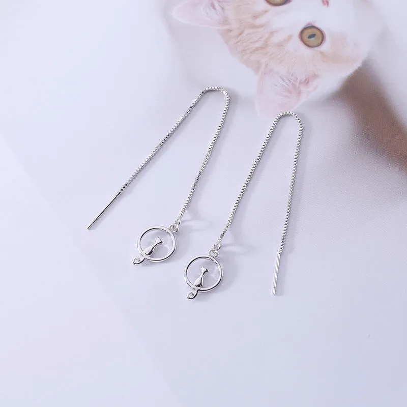 Geometric Long Silver Earring Piercing