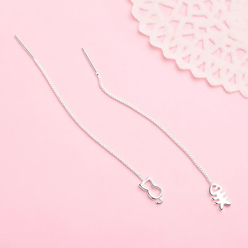 Geometric Long Silver Earring Piercing