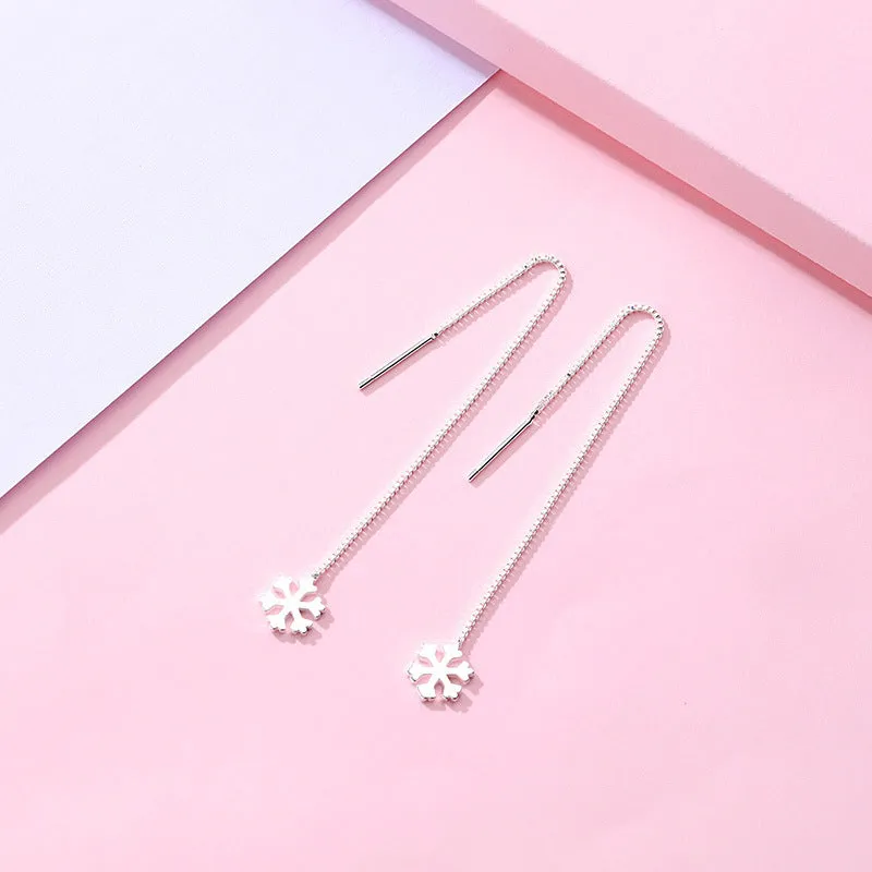 Geometric Long Silver Earring Piercing