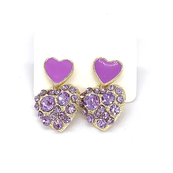 Glamorous Petite CZ & Enamel Double Heart Gold Earrings