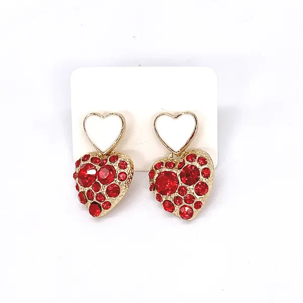 Glamorous Petite CZ & Enamel Double Heart Gold Earrings