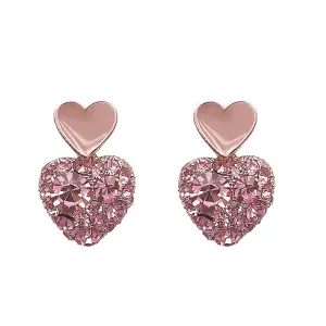 Glamorous Petite CZ & Enamel Double Heart Gold Earrings