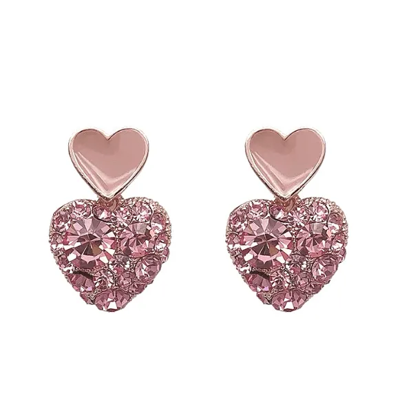 Glamorous Petite CZ & Enamel Double Heart Gold Earrings