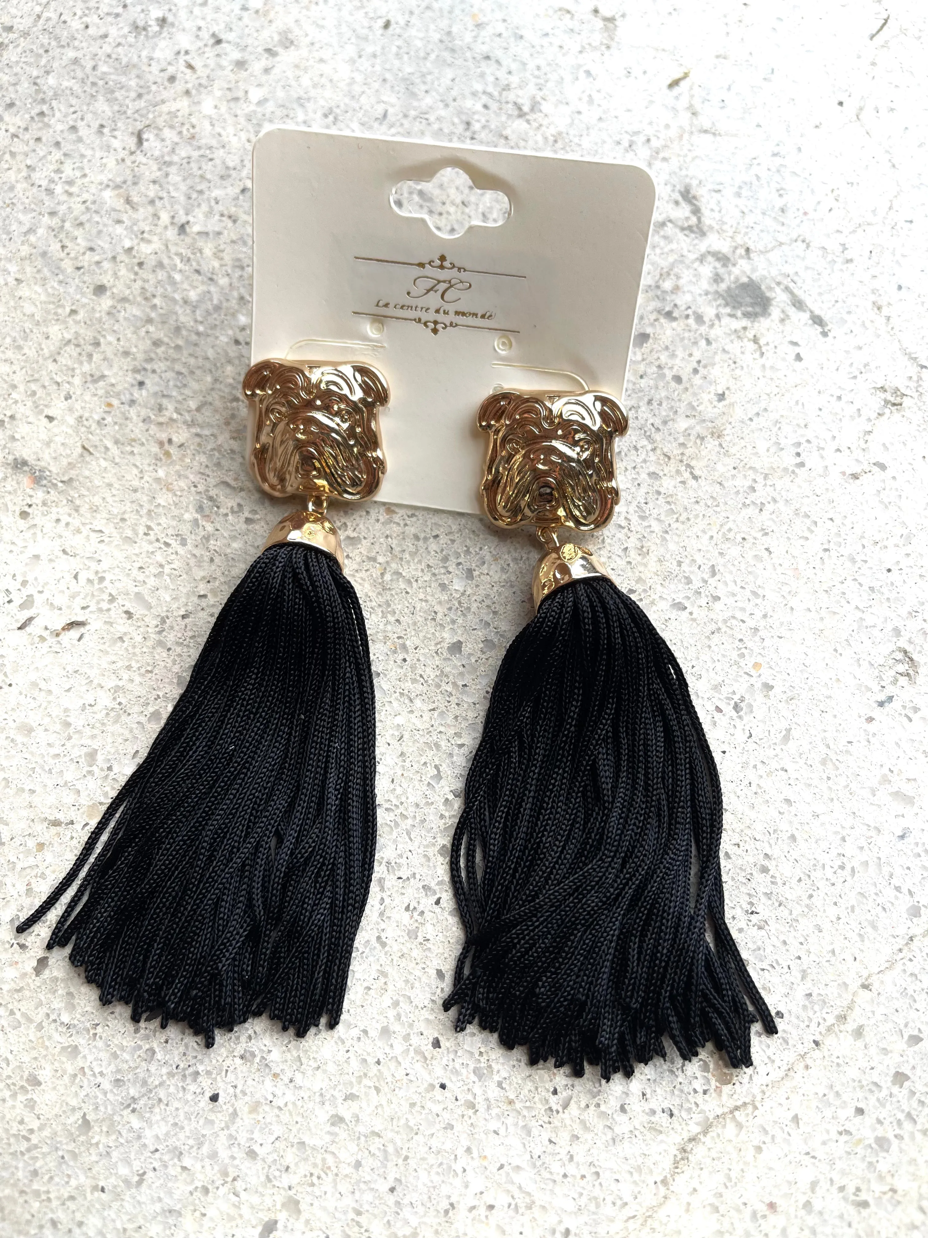 Gold Bulldog Tassel Earrings