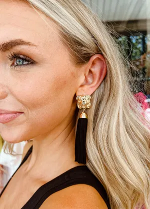 Gold Bulldog Tassel Earrings