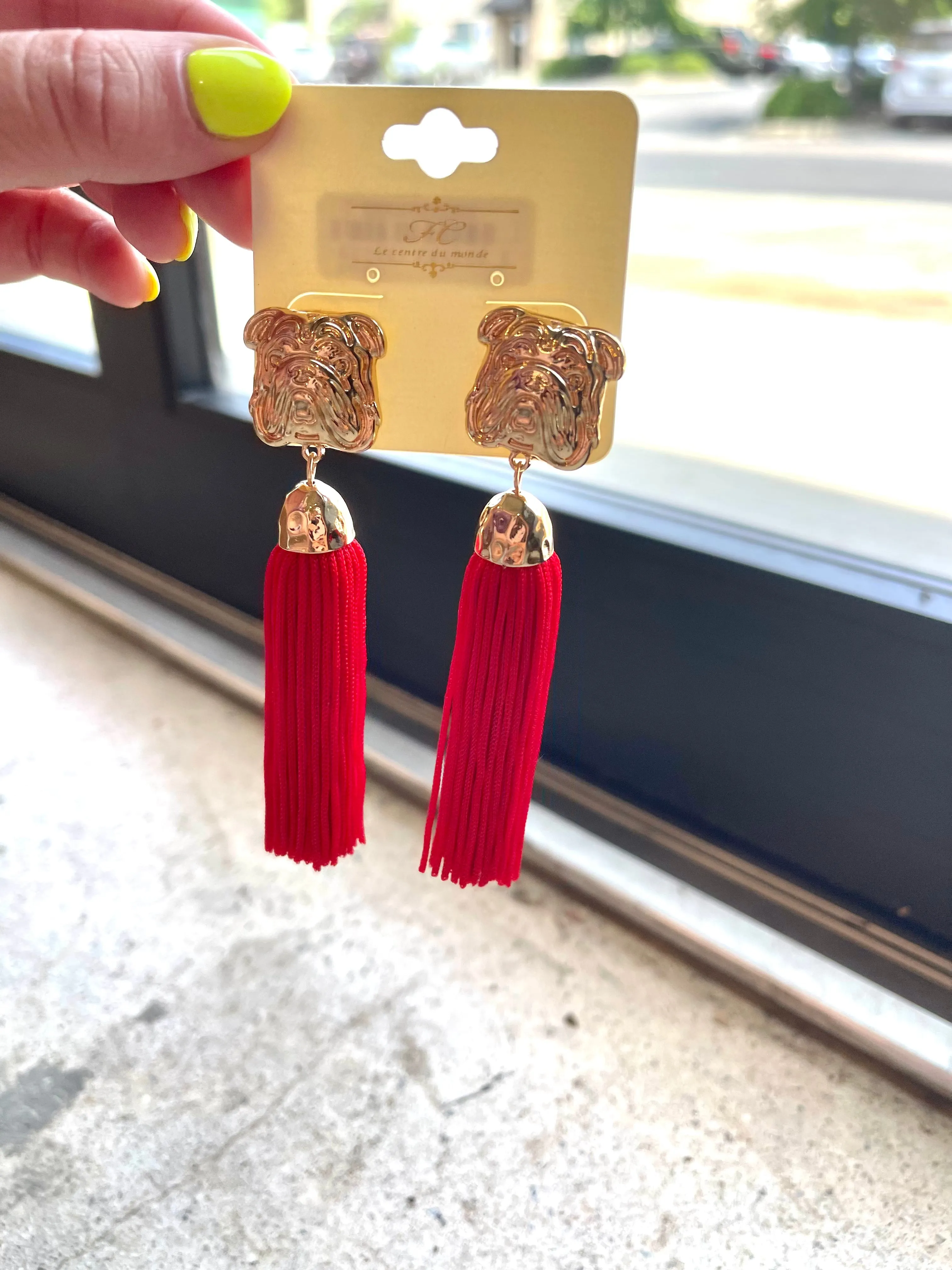 Gold Bulldog Tassel Earrings