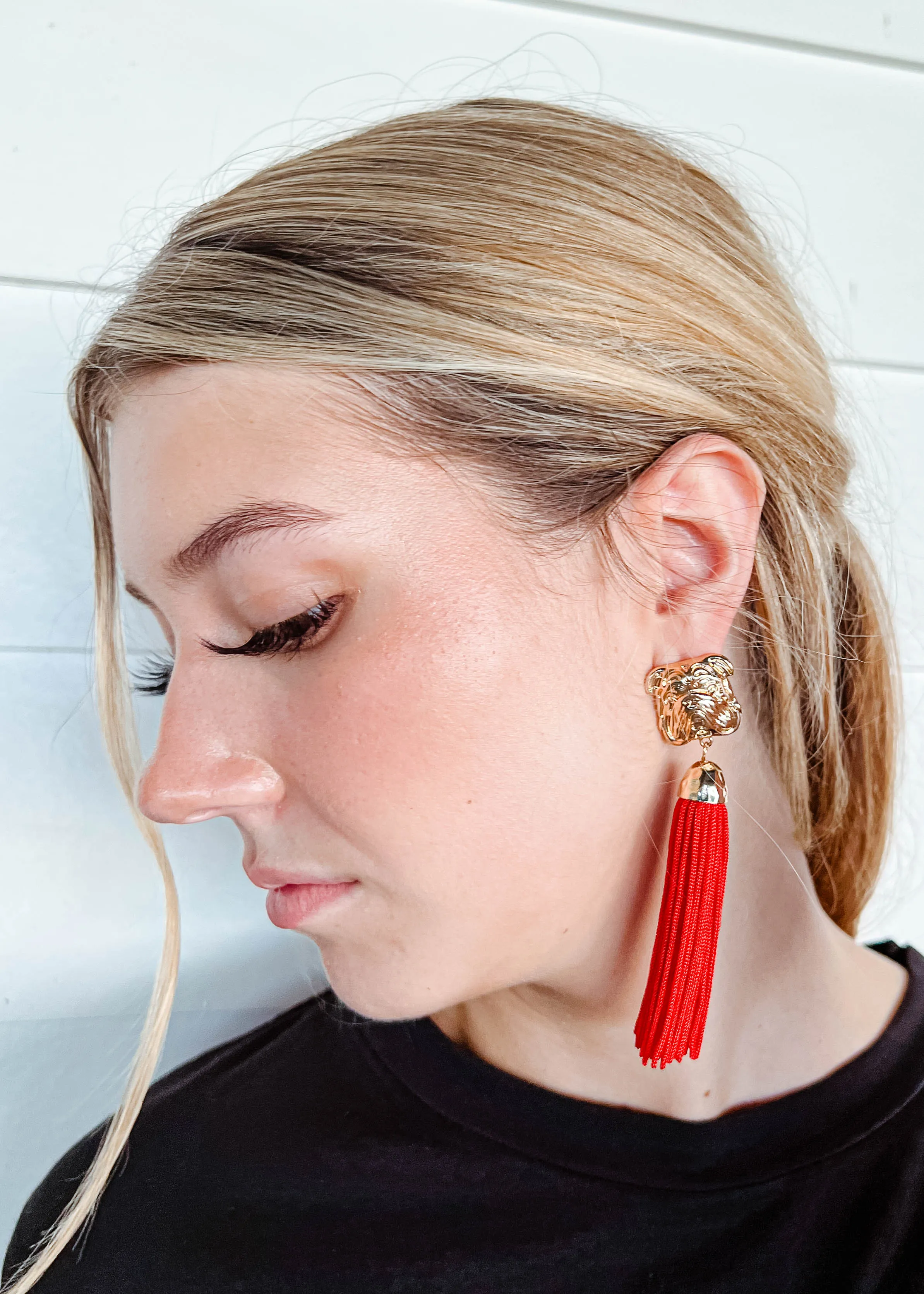 Gold Bulldog Tassel Earrings