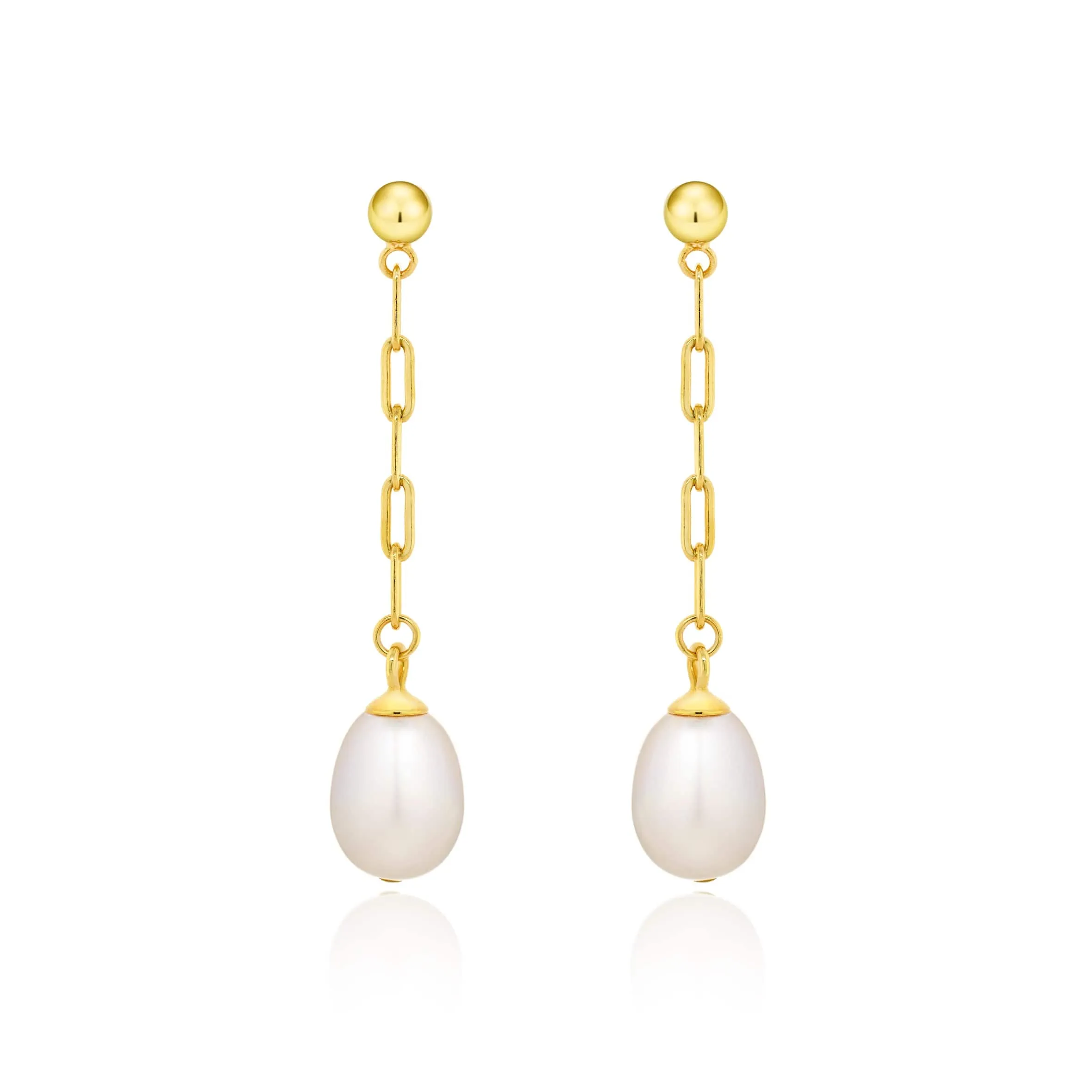 Gold Chain Pearl Drop Earrings